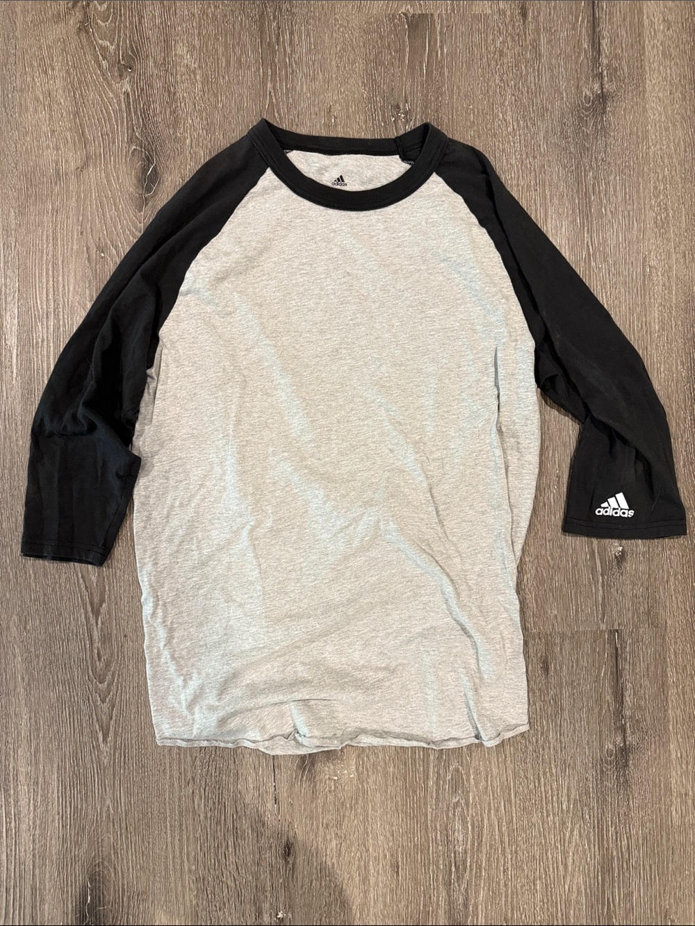 adidas Men's Light Gray Body Black Raglan Long Sleeve Tee